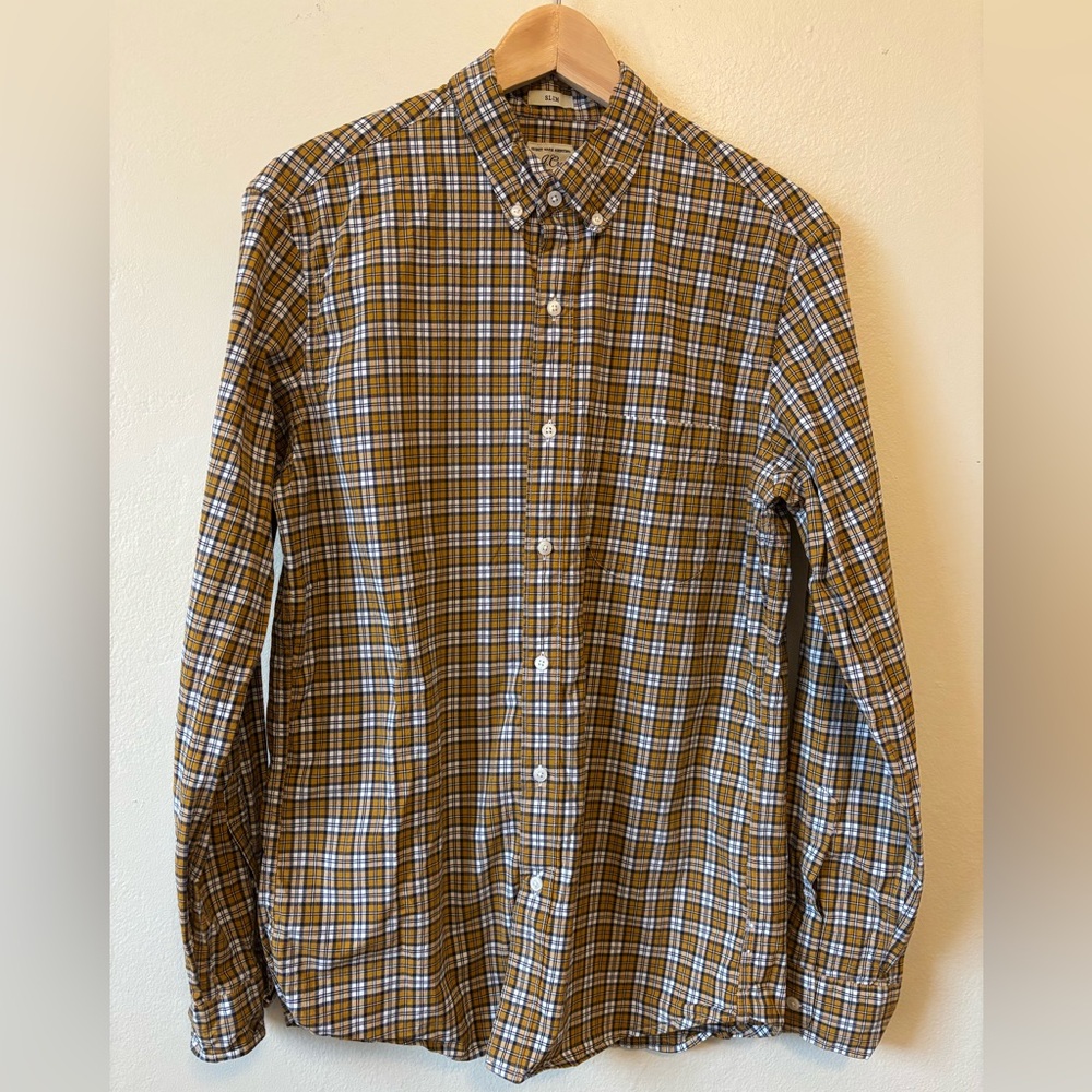 J. Crew Yellow and Blue Casual Button Down Shirt